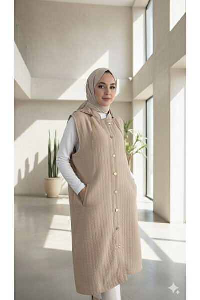 lavrisa Kadın Kapüşonlu Uzun Kapitone Yelek