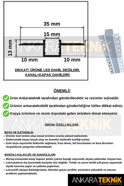 ankarateknik Gömme Led Kanalı 18 Metre (6 BOY) - Sıva Altı Led Kanalı Beyaz - Ankastre Led Kanalı