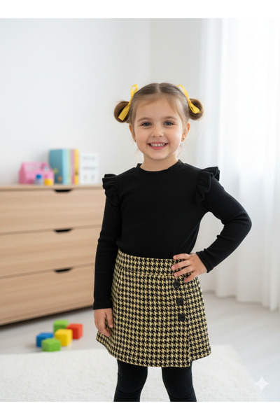Selvira Set de modă pentru fete – Bluză cu mânecă lungă și fustă scurtă cu im...