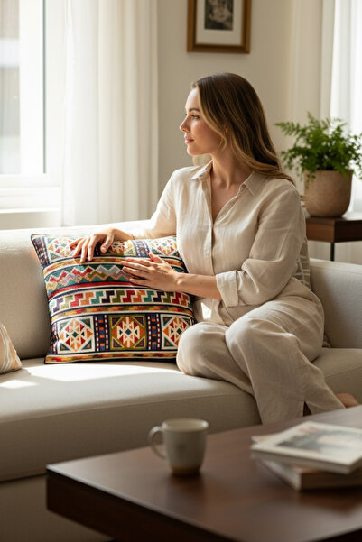 Chintar نسيج قطني منسوج - وسادة رمي مزخرفة وغطاء وسادة