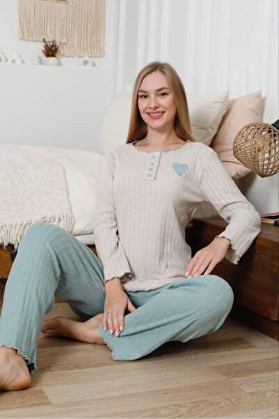 FORVENS Vyšívaná bavlněná pyžamová souprava s detailem srdce