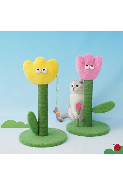 Golden cat Cat scratching post is made of short plush fabric, makes cats play. Yellow 350 x 350 x 570mm