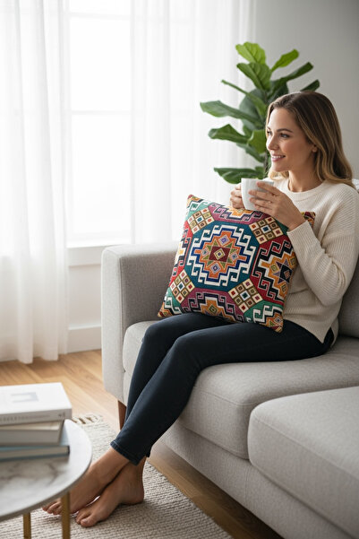 Chintar Cotton Tapestry Woven - Decorative Throw Pillow and Pillowcase