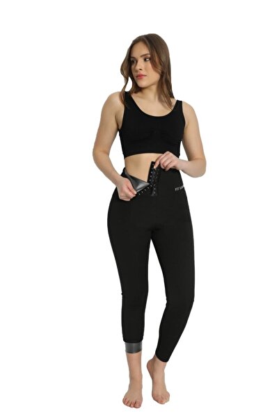 FİT1BEDEN Fit Sauna Battal Boy Yüksek Bel Agraflı Sauna Tayt+ Fermuarlı Body Inceltici Sıkılaştırıcı Takım