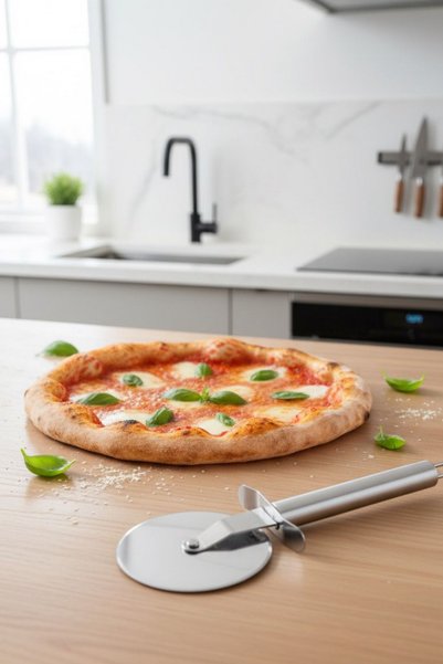 Kitchen Design Lab Büyük Boy Paslanmaz Çelik Hamur Kesme Ruleti & Pizza Ruleti 20 Cm Hamur Kesici