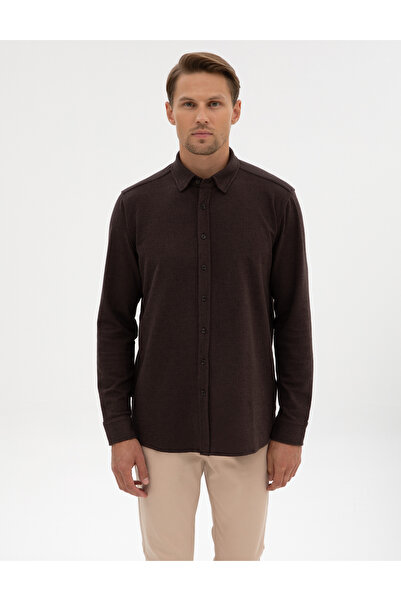 Pierre Cardin Koyu Kahverengi Regular Fit Örme Gömlek 50311692-VR084