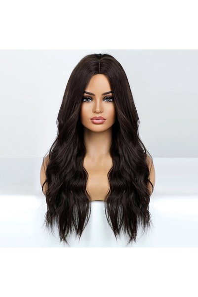 animis beauty Peruca lunga Saten Inchis, fibra sintetica cu aspect natural, par lung ondulat, 70 cm
