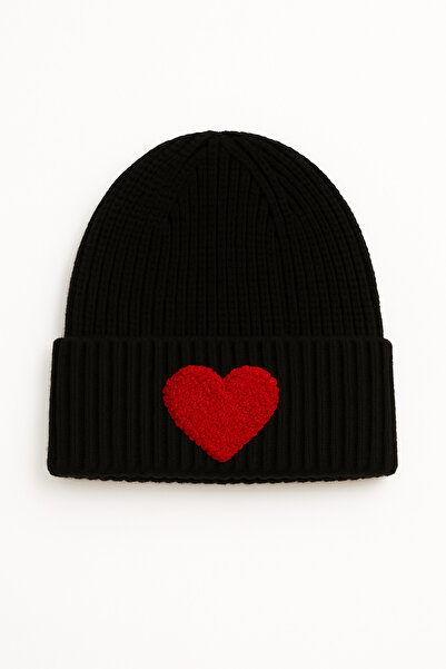 byebruketenci Siyah Bere Yün Bere Kırmızı Simli Kalp Detaylı Yılbaşı Hediye