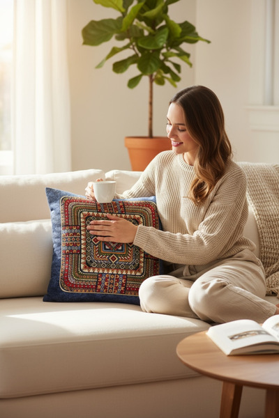 Chintar Cotton Tapestry Woven - Decorative Throw Pillow and Pillowcase