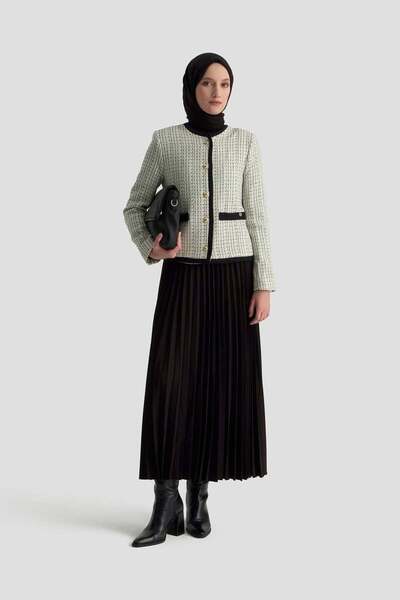 Armine TREND Plaid Patterned Buttoned Jacket Pleated Skirt Jacket Set