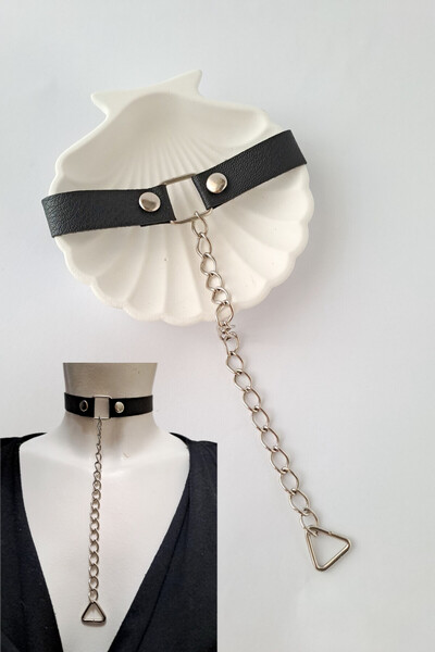 Neonx shop Kadın Siyah Uzun Zincirli Gotik Choker Kolye