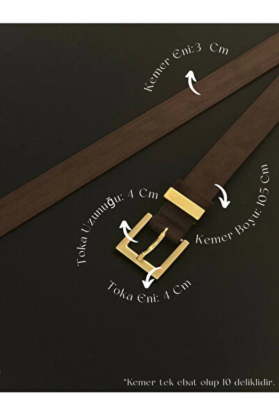 Fiori Süet Kare Tokalı Köprülü Kadın Kemeri, Pantolon Kemeri, Ceket Kemeri, Elbise Kemeri