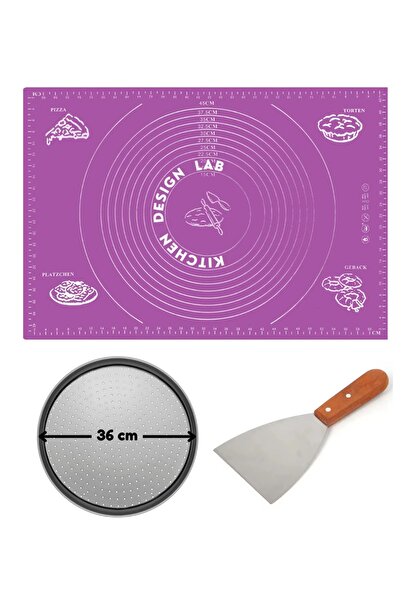 Atlas Mutfak بساط لفرد العجين باللون الأرجواني مقاس 45 × 65 سم، مع صينية بيتز...