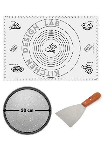 Atlas Mutfak بساط لفرد العجين باللون الأبيض مقاس 45 × 65 سم، وصينية بيتزا مقا...