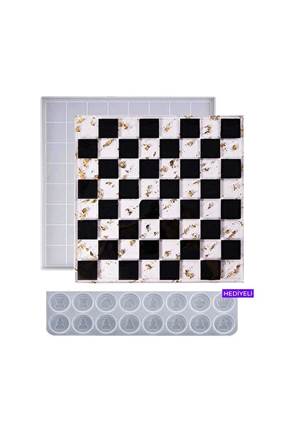 Getshopmini Epoksi Satranç Tahtası Kalıbı Silikon Orta Boy 18x18cm Taş Kalıbı Hediyeli