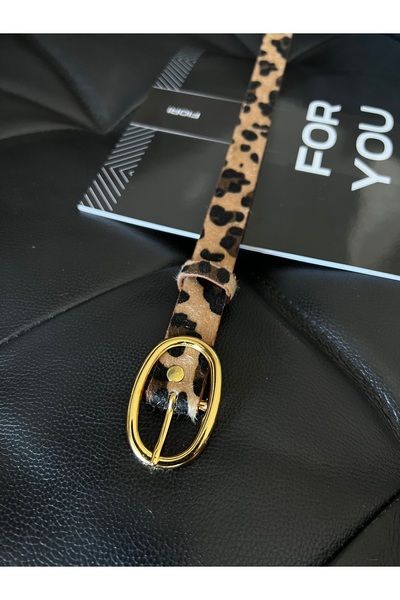 Fiori Oval Gold Tokalı Leopar Kadın Pantolon Kemeri, Ceket Kemeri, Elbise Kemeri, Gömlek Kemeri