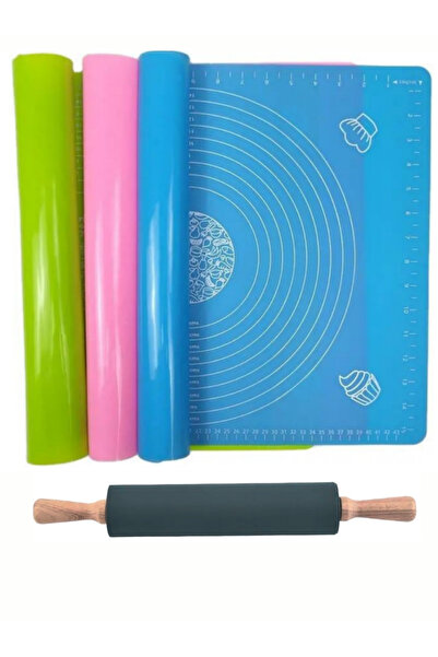 Atlas Mutfak حصيرة لف العجين من السيليكون بمقبض من الخيزران مقاس 45 × 65 سم