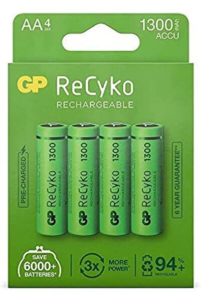 GP Batteries Recyko+ 1300 Aa Kalem Ni-Mh Şarjlı Pil, 1.2 Volt, 4'Lü Kartela