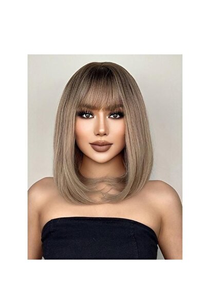 animis beauty Peruca medie Saten Deschis, fibra sintetica cu aspect natural, par mediu drept, cu breton, 40 cm