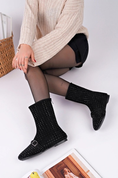 TakıDolabı Cizme din piele naturală cu detaliu cu împânzire neagră