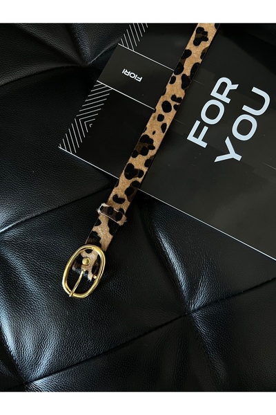 Fiori Oval Gold Tokalı Leopar Kadın Pantolon Kemeri, Ceket Kemeri, Elbise Kemeri, Gömlek Kemeri