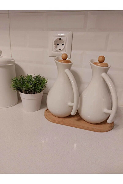 Amentes وعاء زيت من البورسلين سعة 1000 مل مع حامل من الخيزران، زجاجة زيت كبيرة الحجم، وعاء للزيت السائل