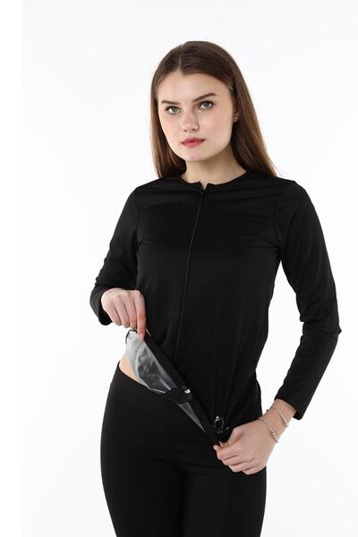 FİT1BEDEN بدلة ساونا حرارية للتنحيف بأكمام طويلة باللون الأسود للسيدات