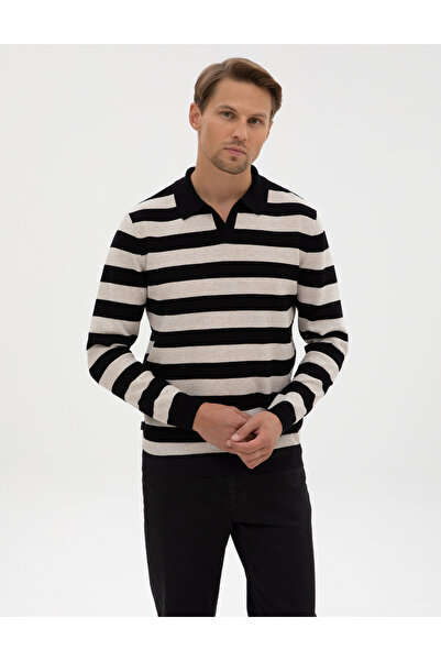 Pierre Cardin سترة تريكو سوداء بياقة بولو بقصة ضيقة 50315949-VR046