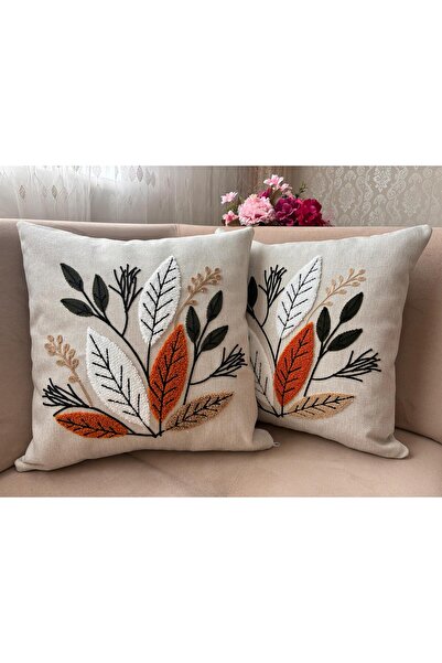 Mustgross Bohem Punch Nakışlı Keten Kırlent Kılıfı 2'li Set - 43x43 Cm