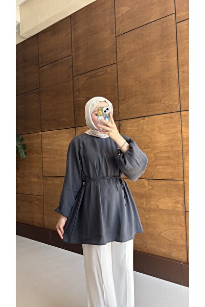 MOONSC Balloon Sleeve Belt-Fastened Shirt Anthracite