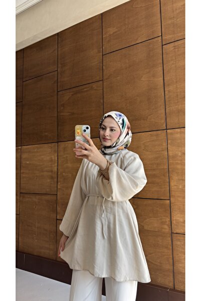 MOONSC Balloon Sleeve Belt-Attached Shirt Stone