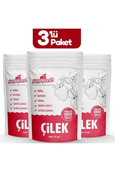 SagaFresh 3'lü Dondurularak Kurutulmuş Çilek Dilimleri (3*15G)