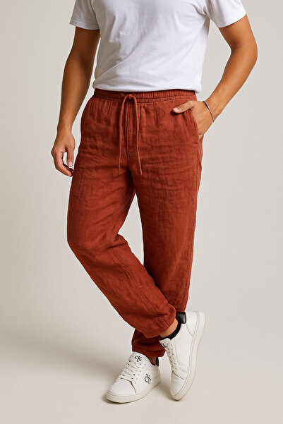 Lucido Erkek Turuncu Keten Pantolon