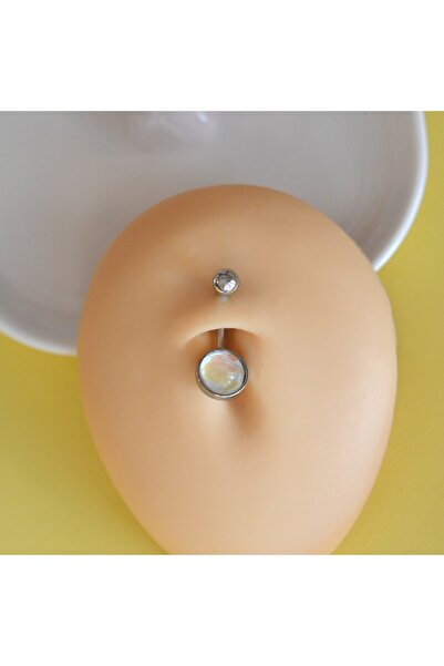 Heppii Hologram Yansımalı 316 L Çelik Göbek Piercingi Silver Renk Minimal