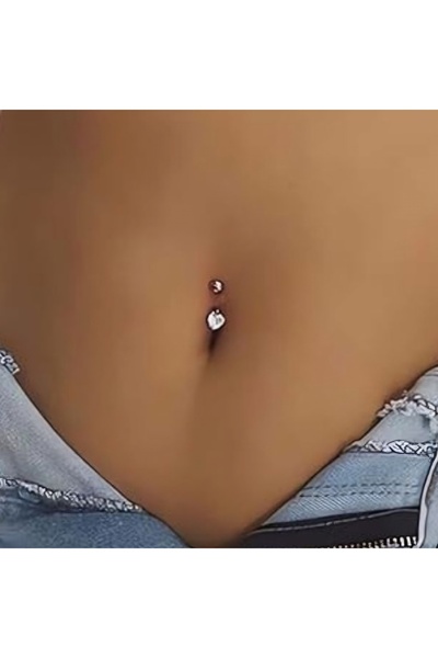 Heppii 316 L Çelik Zirkon Pembe Taşlı Kalp Göbek Piercingi Taşlı Kalpli Minimal Göbek Piercingi Silver Renk
