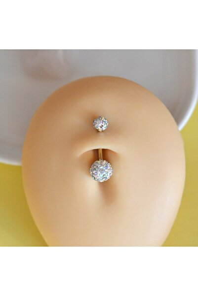 Heppii Taşlı Uçlu 316 L Çelik Gold Göbek Piercingi Gold Minimal Taşlı