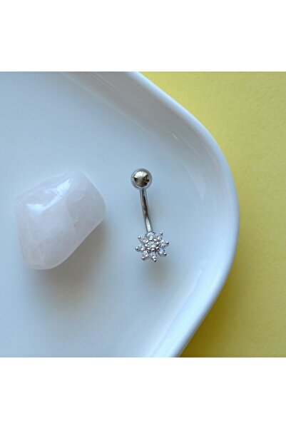 Heppii 316 L Çelik Minimal Çiçekli Göbek Piecingi Silver Renk