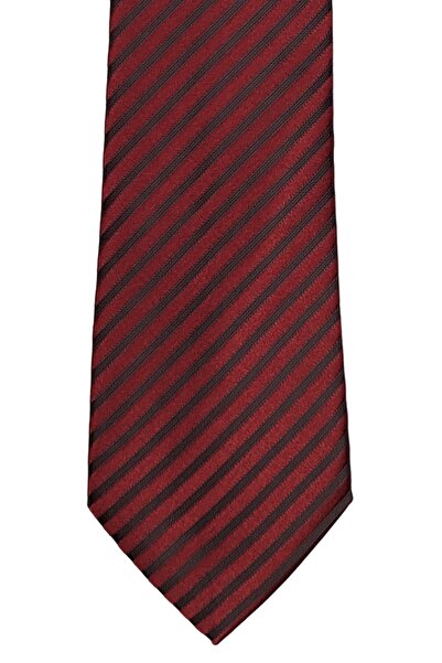 1001 Kravat 8 Cm Genişliğinde Çizgili Klasik Bordo Kravat