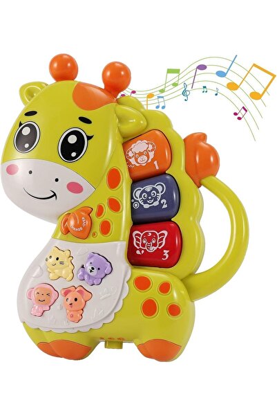TOYFEST Hayvan Sesleri Çıkaran Tuşlu Işıklı Notalı Ninnili Müzikli Zürafa İnteraktif Bebek Eğitici - Yeşil