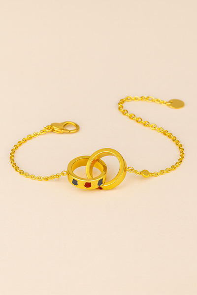 İyyaKee 316L Çelik Çift Alyans Halkalı Kadın Bileklik – Altın Kaplama