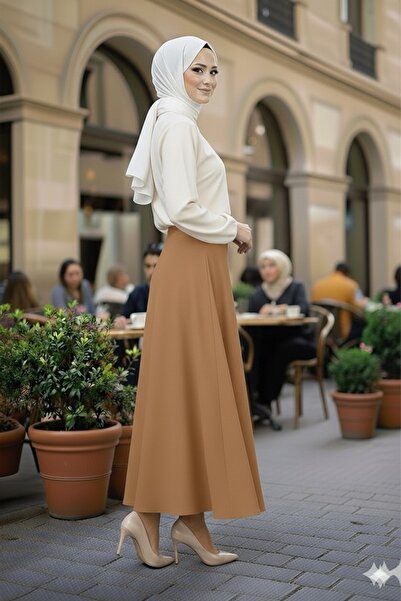 ECEYLÜL MODA Scuba Crepe Belled Skirt with Elastic Waist (93-94cm Length) (Short-Term Launch Price)