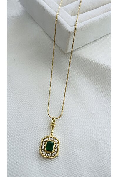 VNS Accessories Steel Green Emerald Serenay Necklace