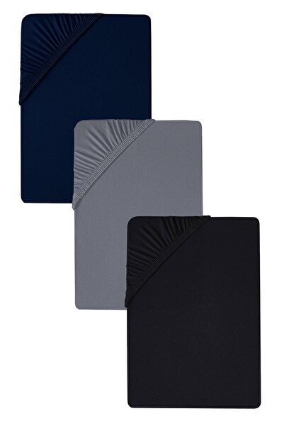 COTENCONCEPT 3 Pieces Plain Cotton Double 180 X 200 cm Elastic Combed Bed Sheet