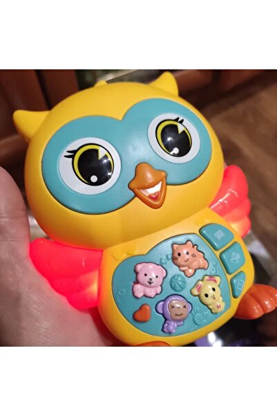 TOYFEST Hayvan Sesleri Çıkaran Işıklı Müzikli Baykuş Modelli Interaktif Bebek Eğitici Tuşlu Oyuncak - Sarı