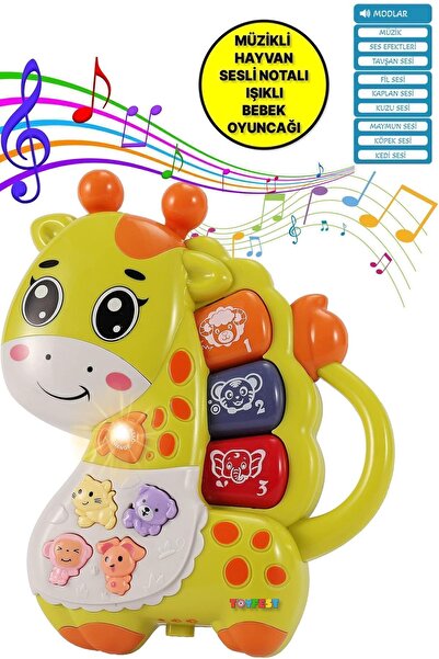 TOYFEST Hayvan Sesleri Çıkaran Tuşlu Işıklı Notalı Ninnili Müzikli Zürafa İnteraktif Bebek Eğitici - Yeşil