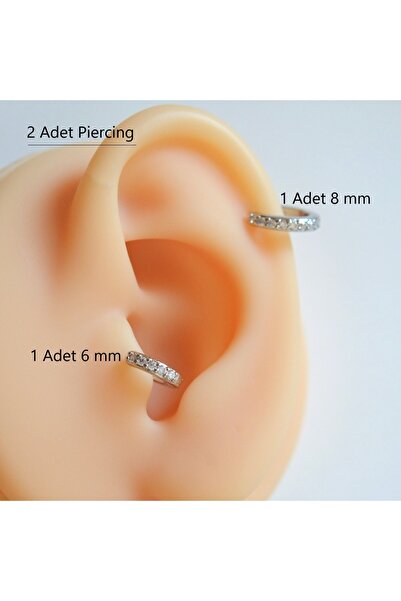 Heppii İki Parça Silver Renk Taşlı Halka Piercing Tragus Helix Forward Helix ...