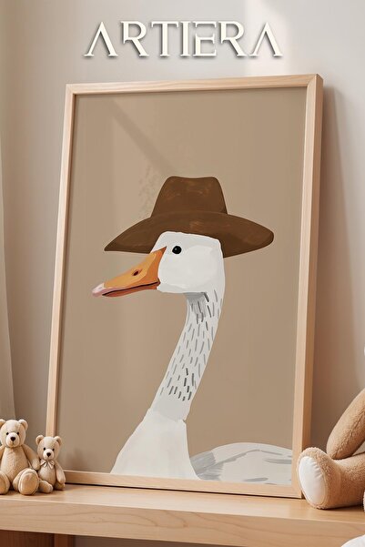 HİGUERA Cowboy Duck I Beige Background Διακόσμηση αγοριού για το δωμάτιο Ζωγρ...