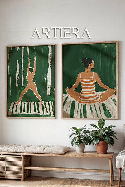 HİGUERA Φιγούρες γιόγκα και διαλογισμού Ελαιογραφία Αίσθηση Διπλό Ξύλινο Πλαί...