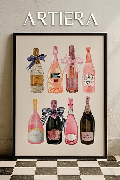 HİGUERA Modern Kokteyl Köşesi - İtalyan Tarzı Ahşap Çerçeveli Mutfak Tablosu,...