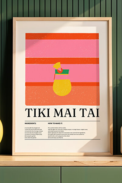 HİGUERA Tiki Mai Tai Exotic Cocktail Διακόσμηση κουζίνας Πίνακας με φυσικό ξύ...